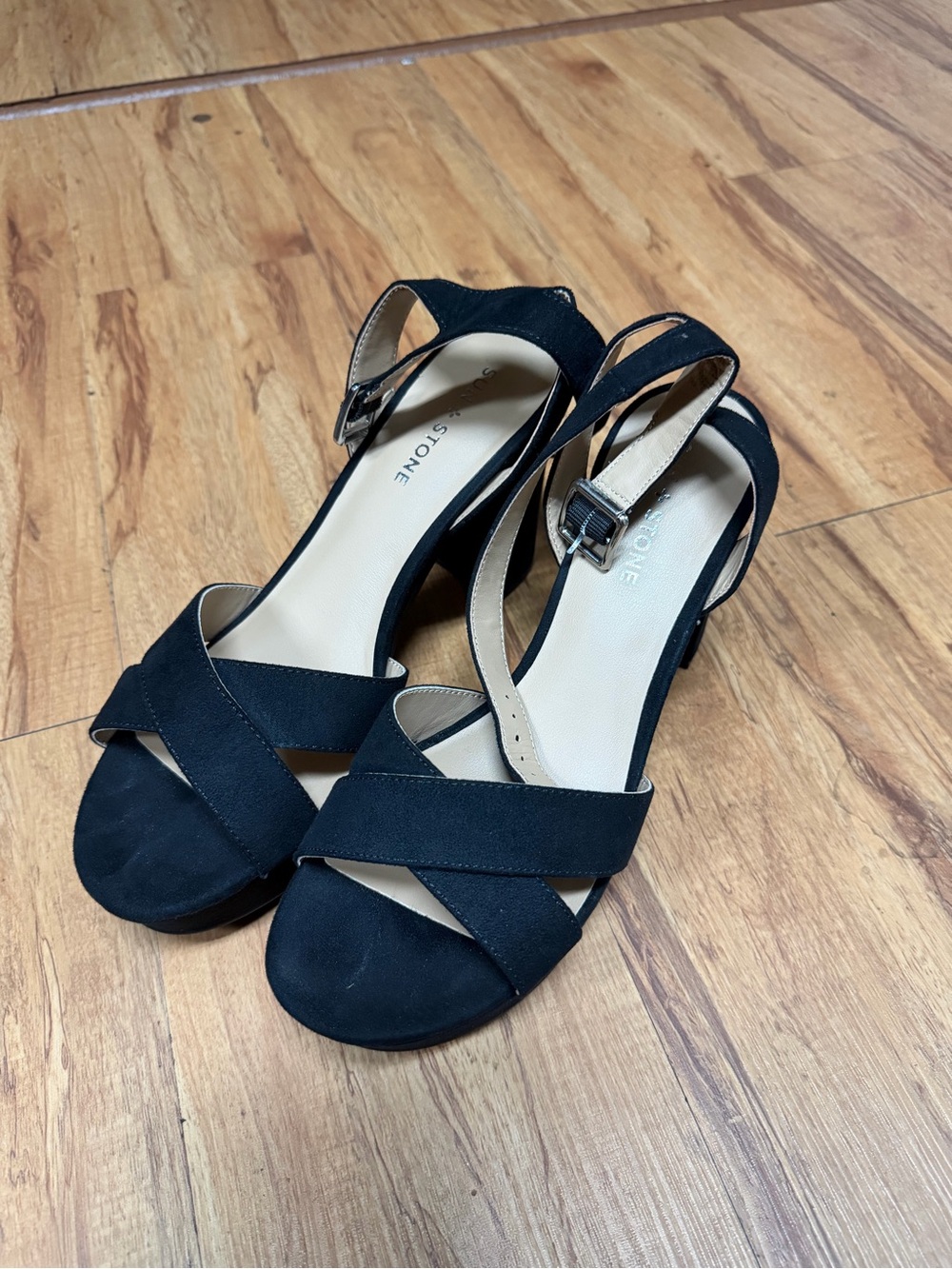 Sun + Stone Black Crisscross Slingback Heels